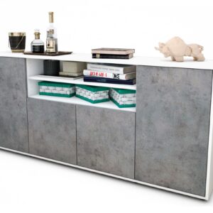 Sideboard Elsita | Korpus Weiß | Front in Beton Optik | 180x79x35cm (BxHxT)