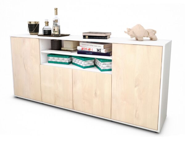 Sideboard Elsita | Korpus Weiß | Front in Zeder Holz Optik | 180x79x35cm (BxHxT)