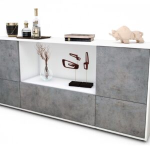 Sideboard Elvezia | Korpus Weiß | Front in Beton Optik | 180x79x35cm (BxHxT)
