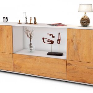 Sideboard Elvezia | Korpus Weiß | Front in Eiche Holz Optik | 180x79x35cm (BxHxT)