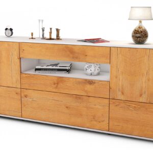 Sideboard Elvira | Korpus Weiß | Front in Eiche Holz Optik | 180x79x35cm (BxHxT)