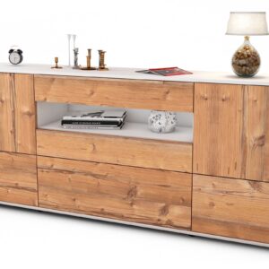 Sideboard Elvira | Korpus Weiß | Front in Pinie Holz Optik | 180x79x35cm (BxHxT)