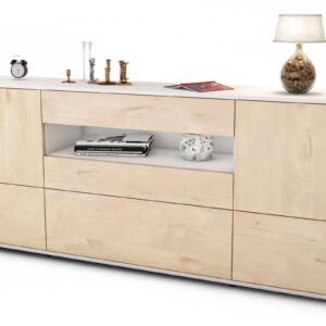 Sideboard Elvira | Korpus Weiß | Front in Zeder Holz Optik | 180x79x35cm (BxHxT)