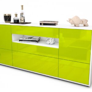 Sideboard Elvira | Korpus Weiß | Front in Hochglanz Grün | 180x79x35cm (BxHxT)
