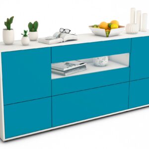 Sideboard Elvira | Korpus Weiß | Front in Türkis | 180x79x35cm (BxHxT)