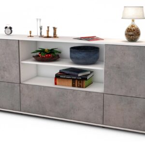 Sideboard Emanuela | Korpus Weiß | Front in Beton Optik | 180x79x35cm (BxHxT)