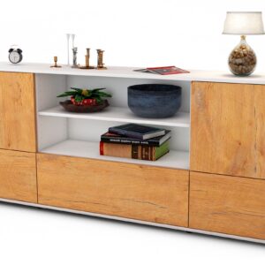 Sideboard Emanuela | Korpus Weiß | Front in Eiche Holz Optik | 180x79x35cm (BxHxT)