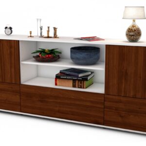 Sideboard Emanuela | Korpus Weiß | Front in Walnuss Holz Optik | 180x79x35cm (BxHxT)