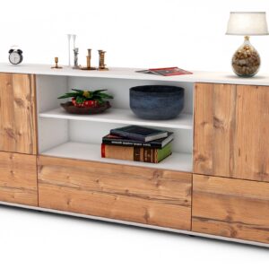 Sideboard Emanuela | Korpus Weiß | Front in Pinie Holz Optik | 180x79x35cm (BxHxT)