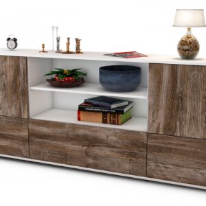 Sideboard Emanuela | Korpus Weiß | Front in Treibholz Holz Optik | 180x79x35cm (BxHxT)