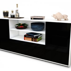 Sideboard Emanuela | Korpus Weiß | Front in Hochglanz Schwarz | 180x79x35cm (BxHxT)