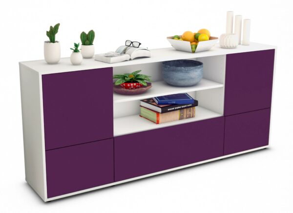 Sideboard Emanuela | Korpus Weiß | Front in Lila | 180x79x35cm (BxHxT)