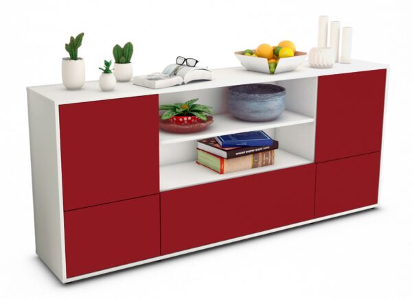 Sideboard Emanuela | Korpus Weiß | Front in Bordeaux | 180x79x35cm (BxHxT)