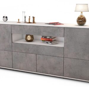 Sideboard Emely | Korpus Weiß | Front in Beton Optik | 180x79x35cm (BxHxT)