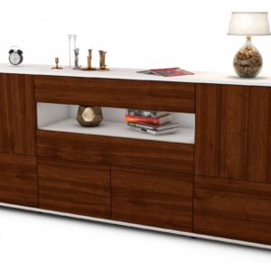 Sideboard Emely | Korpus Weiß | Front in Walnuss Holz Optik | 180x79x35cm (BxHxT)