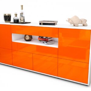 Sideboard Emely | Korpus Weiß | Front in Hochglanz Orange | 180x79x35cm (BxHxT)