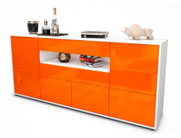 Sideboard Emely | Korpus Weiß | Front in Hochglanz Orange | 180x79x35cm (BxHxT)
