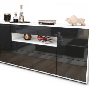 Sideboard Emely | Korpus Weiß | Front in Hochglanz Grau | 180x79x35cm (BxHxT)