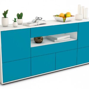Sideboard Emely | Korpus Weiß | Front in Türkis | 180x79x35cm (BxHxT)