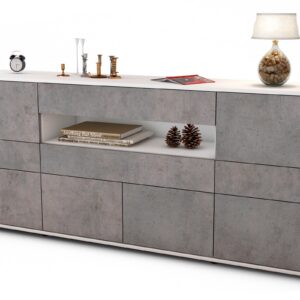 Sideboard Emerelda | Korpus Weiß | Front in Beton Optik | 180x79x35cm (BxHxT)