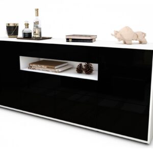 Sideboard Emerelda | Korpus Weiß | Front in Hochglanz Schwarz | 180x79x35cm (BxHxT)