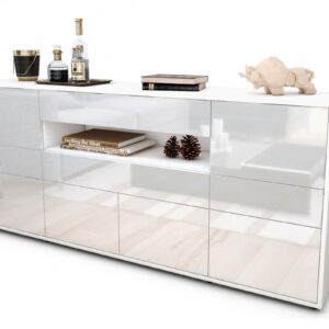 Sideboard Emerelda | Korpus Weiß | Front in Hochglanz Weiß | 180x79x35cm (BxHxT)