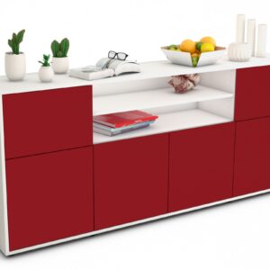 Sideboard Emilia | Korpus Weiß | Front in Bordeaux | 180x79x35cm (BxHxT)