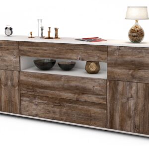 Sideboard Emma | Korpus Weiß | Front in Treibholz Holz Optik | 180x79x35cm (BxHxT)