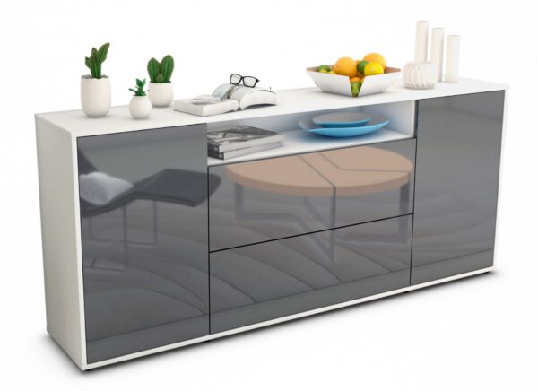 Sideboard Erina | Korpus Weiß | Front in Hochglanz Grau | 180x79x35cm (BxHxT)