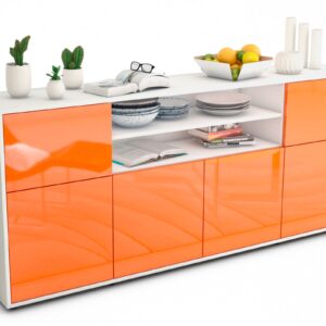 Sideboard Ermelina | Korpus Weiß | Front in Hochglanz Orange | 180x79x35cm (BxHxT)