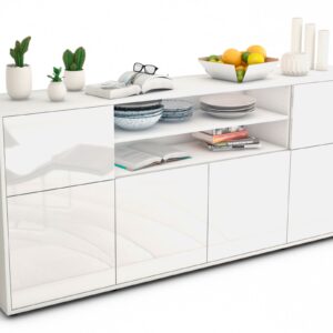 Sideboard Ermelina | Korpus Weiß | Front in Hochglanz Weiß | 180x79x35cm (BxHxT)