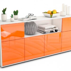 Sideboard Ermentrude | Korpus Weiß | Front in Hochglanz Orange | 180x79x35cm (BxHxT)