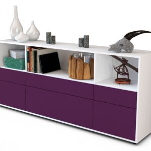 Sideboard Estella | Korpus Weiß | Front in Lila | 180x79x35cm (BxHxT)