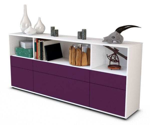 Sideboard Estella | Korpus Weiß | Front in Lila | 180x79x35cm (BxHxT)
