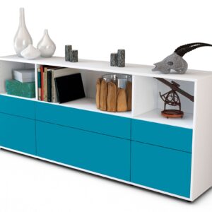 Sideboard Estella | Korpus Weiß | Front in Türkis | 180x79x35cm (BxHxT)