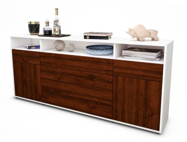 Sideboard Evelina | Korpus Weiß | Front in Walnuss Holz Optik | 180x79x35cm (BxHxT)