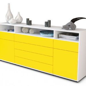 Sideboard Evelina | Korpus Weiß | Front in Gelb | 180x79x35cm (BxHxT)