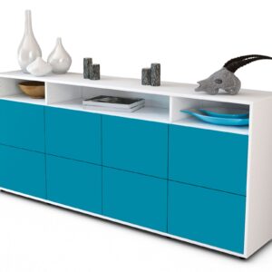 Sideboard Evita | Korpus Weiß | Front in Türkis | 180x79x35cm (BxHxT)
