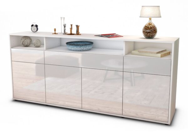 Sideboard Ezia | Korpus Weiß | Front in Hochglanz Weiß | 180x79x35cm (BxHxT)