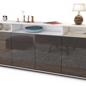 Sideboard Ezia | Korpus Weiß | Front in Hochglanz Grau | 180x79x35cm (BxHxT)