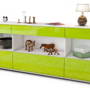 Sideboard Fabiana | Korpus Weiß | Front in Hochglanz Grün | 180x79x35cm (BxHxT)