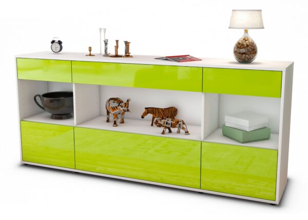 Sideboard Fabiana | Korpus Weiß | Front in Hochglanz Grün | 180x79x35cm (BxHxT)