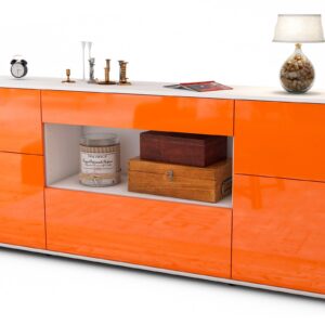 Sideboard Fabiola | Korpus Weiß | Front in Hochglanz Orange | 180x79x35cm (BxHxT)
