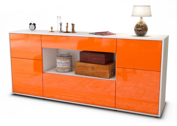 Sideboard Fabiola | Korpus Weiß | Front in Hochglanz Orange | 180x79x35cm (BxHxT)