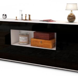 Sideboard Fabiola | Korpus Weiß | Front in Hochglanz Schwarz | 180x79x35cm (BxHxT)