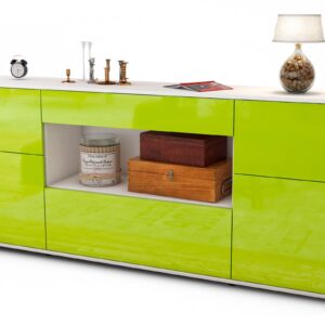 Sideboard Fabiola | Korpus Weiß | Front in Hochglanz Grün | 180x79x35cm (BxHxT)