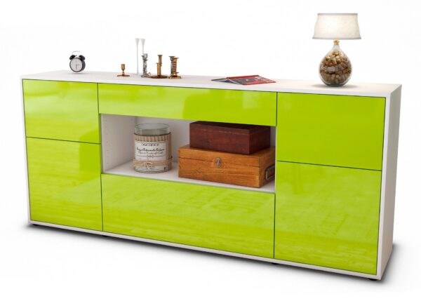 Sideboard Fabiola | Korpus Weiß | Front in Hochglanz Grün | 180x79x35cm (BxHxT)