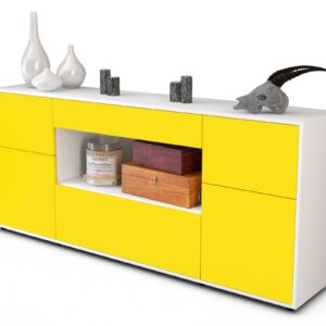 Sideboard Fabiola | Korpus Weiß | Front in Gelb | 180x79x35cm (BxHxT)