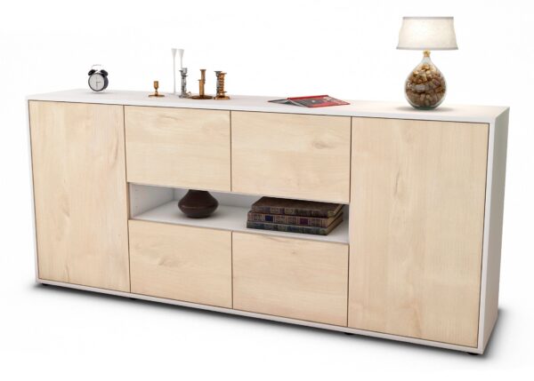 Sideboard Farina | Korpus Weiß | Front in Zeder Holz Optik | 180x79x35cm (BxHxT)