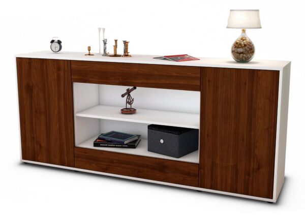 Sideboard Feli | Korpus Weiß | Front in Walnuss Holz Optik | 180x79x35cm (BxHxT)